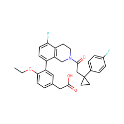 CCOc1ccc(CC(=O)O)cc1-c1ccc(F)c2c1CN(C(=O)CC1(c3ccc(F)cc3)CC1)CC2 ZINC000143986658