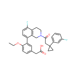 CCOc1ccc(CC(=O)O)cc1-c1ccc(F)c2c1CN(C(=O)CC1(c3cccc(F)c3)CC1)CC2 ZINC000144071175