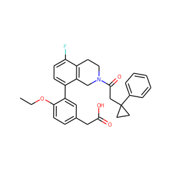 CCOc1ccc(CC(=O)O)cc1-c1ccc(F)c2c1CN(C(=O)CC1(c3ccccc3)CC1)CC2 ZINC000144246879