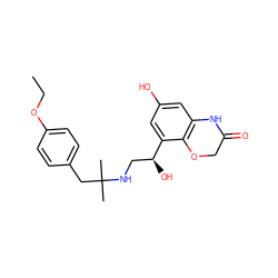 CCOc1ccc(CC(C)(C)NC[C@H](O)c2cc(O)cc3c2OCC(=O)N3)cc1 ZINC000035951137