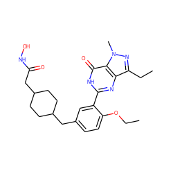 CCOc1ccc(CC2CCC(CC(=O)NO)CC2)cc1-c1nc2c(CC)nn(C)c2c(=O)[nH]1 ZINC001772644997