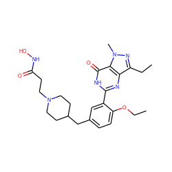 CCOc1ccc(CC2CCN(CCC(=O)NO)CC2)cc1-c1nc2c(CC)nn(C)c2c(=O)[nH]1 ZINC001772585148