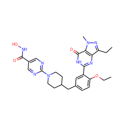 CCOc1ccc(CC2CCN(c3ncc(C(=O)NO)cn3)CC2)cc1-c1nc2c(CC)nn(C)c2c(=O)[nH]1 ZINC001772623061