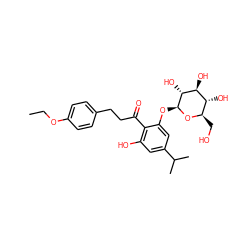 CCOc1ccc(CCC(=O)c2c(O)cc(C(C)C)cc2O[C@@H]2O[C@H](CO)[C@@H](O)[C@H](O)[C@H]2O)cc1 ZINC000028386926