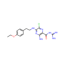 CCOc1ccc(CCNc2nc(N)c(C(=O)NC(=N)N)nc2Cl)cc1 ZINC000653874516