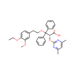 CCOc1ccc(CCOC(c2ccccc2)(c2ccccc2)[C@@H](Oc2nc(C)cc(C)n2)C(=O)O)cc1OC ZINC000026824597