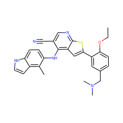 CCOc1ccc(CN(C)C)cc1-c1cc2c(Nc3ccc4[nH]ccc4c3C)c(C#N)cnc2s1 ZINC000040936224