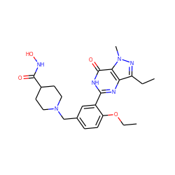 CCOc1ccc(CN2CCC(C(=O)NO)CC2)cc1-c1nc2c(CC)nn(C)c2c(=O)[nH]1 ZINC001772612334