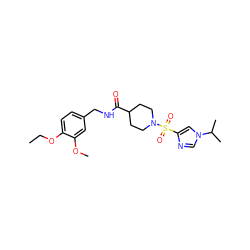 CCOc1ccc(CNC(=O)C2CCN(S(=O)(=O)c3cn(C(C)C)cn3)CC2)cc1OC ZINC000064957744