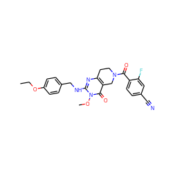 CCOc1ccc(CNc2nc3c(c(=O)n2OC)CN(C(=O)c2ccc(C#N)cc2F)CC3)cc1 ZINC000113829358