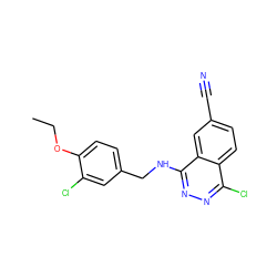 CCOc1ccc(CNc2nnc(Cl)c3ccc(C#N)cc23)cc1Cl ZINC000013780938