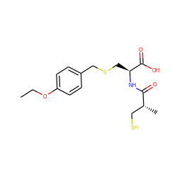 CCOc1ccc(CSC[C@H](NC(=O)[C@H](C)CS)C(=O)O)cc1 ZINC000040848046