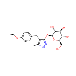 CCOc1ccc(Cc2c(O[C@@H]3O[C@H](CO)[C@@H](O)[C@H](O)[C@H]3O)n[nH]c2C)cc1 ZINC000033987546