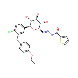 CCOc1ccc(Cc2cc([C@@H]3O[C@H](/C=N/NC(=O)c4cccs4)[C@@H](O)[C@H](O)[C@H]3O)ccc2Cl)cc1 ZINC000206973057