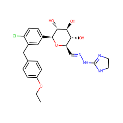 CCOc1ccc(Cc2cc([C@@H]3O[C@H](/C=N/NC4=NCCN4)[C@@H](O)[C@H](O)[C@H]3O)ccc2Cl)cc1 ZINC000219448891