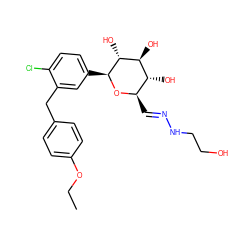 CCOc1ccc(Cc2cc([C@@H]3O[C@H](/C=N/NCCO)[C@@H](O)[C@H](O)[C@H]3O)ccc2Cl)cc1 ZINC000206969236