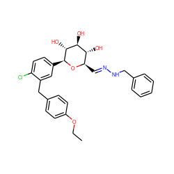 CCOc1ccc(Cc2cc([C@@H]3O[C@H](/C=N/NCc4ccccc4)[C@@H](O)[C@H](O)[C@H]3O)ccc2Cl)cc1 ZINC000206978656