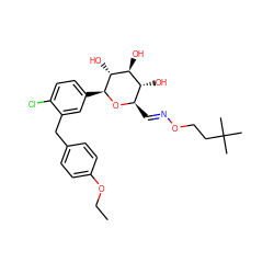 CCOc1ccc(Cc2cc([C@@H]3O[C@H](/C=N/OCCC(C)(C)C)[C@@H](O)[C@H](O)[C@H]3O)ccc2Cl)cc1 ZINC000219005780