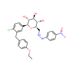 CCOc1ccc(Cc2cc([C@@H]3O[C@H](CNNc4ccc([N+](=O)[O-])cc4)[C@@H](O)[C@H](O)[C@H]3O)ccc2Cl)cc1 ZINC000219453168