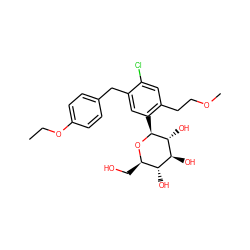 CCOc1ccc(Cc2cc([C@@H]3O[C@H](CO)[C@@H](O)[C@H](O)[C@H]3O)c(CCOC)cc2Cl)cc1 ZINC000049802560