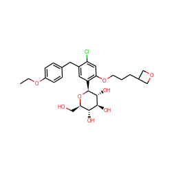 CCOc1ccc(Cc2cc([C@@H]3O[C@H](CO)[C@@H](O)[C@H](O)[C@H]3O)c(OCCCC3(F)COC3)cc2Cl)cc1 ZINC000201750589