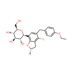 CCOc1ccc(Cc2cc([C@@H]3O[C@H](CO)[C@@H](O)[C@H](O)[C@H]3O)c3c(c2Cl)C[C@H](C)O3)cc1 ZINC000142222365