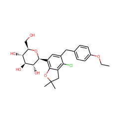 CCOc1ccc(Cc2cc([C@@H]3O[C@H](CO)[C@@H](O)[C@H](O)[C@H]3O)c3c(c2Cl)CC(C)(C)O3)cc1 ZINC000206064065