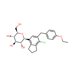 CCOc1ccc(Cc2cc([C@@H]3O[C@H](CO)[C@@H](O)[C@H](O)[C@H]3O)c3c(c2Cl)CCC3)cc1 ZINC000206115857