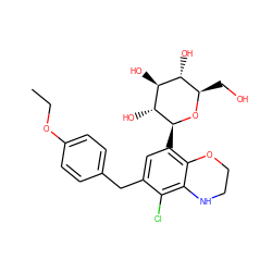 CCOc1ccc(Cc2cc([C@@H]3O[C@H](CO)[C@@H](O)[C@H](O)[C@H]3O)c3c(c2Cl)NCCO3)cc1 ZINC000206121697