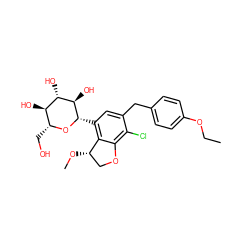 CCOc1ccc(Cc2cc([C@@H]3O[C@H](CO)[C@@H](O)[C@H](O)[C@H]3O)c3c(c2Cl)OC[C@@H]3OC)cc1 ZINC000206065937