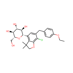 CCOc1ccc(Cc2cc([C@@H]3O[C@H](CO)[C@@H](O)[C@H](O)[C@H]3O)c3c(c2Cl)OCC3(C)C)cc1 ZINC000206073489