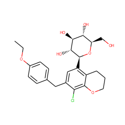 CCOc1ccc(Cc2cc([C@@H]3O[C@H](CO)[C@@H](O)[C@H](O)[C@H]3O)c3c(c2Cl)OCCC3)cc1 ZINC000206062210