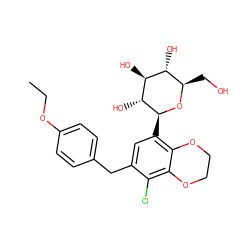 CCOc1ccc(Cc2cc([C@@H]3O[C@H](CO)[C@@H](O)[C@H](O)[C@H]3O)c3c(c2Cl)OCCO3)cc1 ZINC000142228903