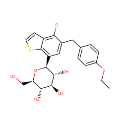 CCOc1ccc(Cc2cc([C@@H]3O[C@H](CO)[C@@H](O)[C@H](O)[C@H]3O)c3sccc3c2Cl)cc1 ZINC000142264106