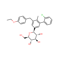 CCOc1ccc(Cc2cc([C@@H]3O[C@H](CO)[C@@H](O)[C@H](O)[C@H]3O)cc(-c3ccccc3Cl)c2C)cc1 ZINC000142231007