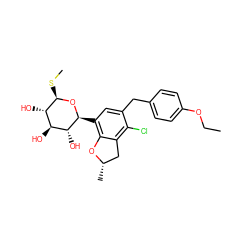 CCOc1ccc(Cc2cc([C@@H]3O[C@H](SC)[C@@H](O)[C@H](O)[C@H]3O)c3c(c2Cl)C[C@H](C)O3)cc1 ZINC000206068529