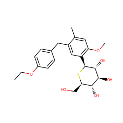 CCOc1ccc(Cc2cc([C@@H]3S[C@H](CO)[C@@H](O)[C@H](O)[C@H]3O)c(OC)cc2C)cc1 ZINC000049087932