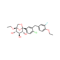 CCOc1ccc(Cc2cc([C@]34OC[C@](OCC)(O3)[C@@H](O)[C@H](O)[C@H]4O)ccc2Cl)cc1F ZINC001772582283