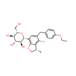 CCOc1ccc(Cc2cc([C@H]3O[C@@H](CO)[C@H](O)[C@@H](O)[C@@H]3O)c3c(c2Cl)[C@H](C)CO3)cc1 ZINC001772639284