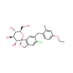 CCOc1ccc(Cc2cc3c(cc2Cl)CO[C@]32O[C@H](CO)[C@@H](O)[C@H](O)[C@H]2O)c(C)c1 ZINC000045317696