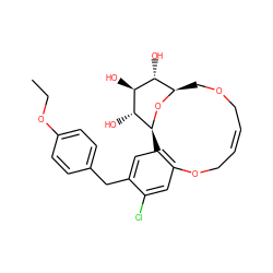 CCOc1ccc(Cc2cc3c(cc2Cl)OC/C=C\COC[C@H]2O[C@@H]3[C@H](O)[C@@H](O)[C@@H]2O)cc1 ZINC000101435198