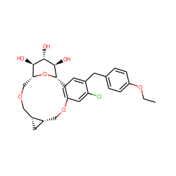 CCOc1ccc(Cc2cc3c(cc2Cl)OC[C@@H]2C[C@@H]2COC[C@H]2O[C@@H]3[C@H](O)[C@@H](O)[C@@H]2O)cc1 ZINC000169711297