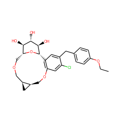 CCOc1ccc(Cc2cc3c(cc2Cl)OC[C@H]2C[C@H]2COC[C@H]2O[C@@H]3[C@H](O)[C@@H](O)[C@@H]2O)cc1 ZINC000169711296