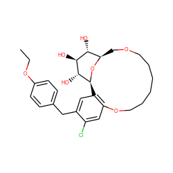 CCOc1ccc(Cc2cc3c(cc2Cl)OCCCCCCOC[C@H]2O[C@@H]3[C@H](O)[C@@H](O)[C@@H]2O)cc1 ZINC000072113025