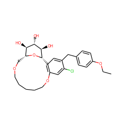 CCOc1ccc(Cc2cc3c(cc2Cl)OCCCCCOC[C@H]2O[C@@H]3[C@H](O)[C@@H](O)[C@@H]2O)cc1 ZINC000072112987