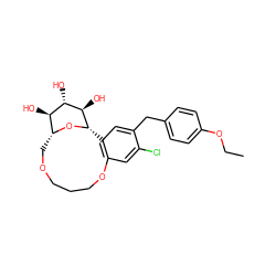 CCOc1ccc(Cc2cc3c(cc2Cl)OCCCOC[C@H]2O[C@@H]3[C@H](O)[C@@H](O)[C@@H]2O)cc1 ZINC000072113770