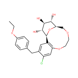 CCOc1ccc(Cc2cc3c(cc2Cl)OCCOC[C@H]2O[C@@H]3[C@H](O)[C@@H](O)[C@@H]2O)cc1 ZINC000072113769