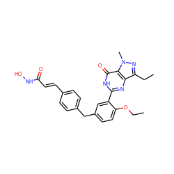 CCOc1ccc(Cc2ccc(/C=C/C(=O)NO)cc2)cc1-c1nc2c(CC)nn(C)c2c(=O)[nH]1 ZINC001772629304