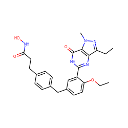 CCOc1ccc(Cc2ccc(CCC(=O)NO)cc2)cc1-c1nc2c(CC)nn(C)c2c(=O)[nH]1 ZINC001772597152