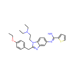 CCOc1ccc(Cc2nc3cc(/N=C(\N)c4cccs4)ccc3n2CCN(CC)CC)cc1 ZINC000035076022